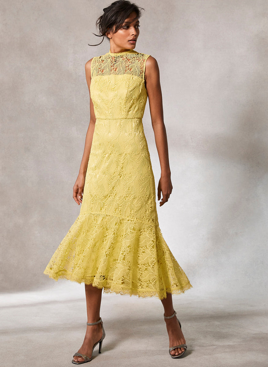 Yellow Lace Midi Dress – Mint Velvet